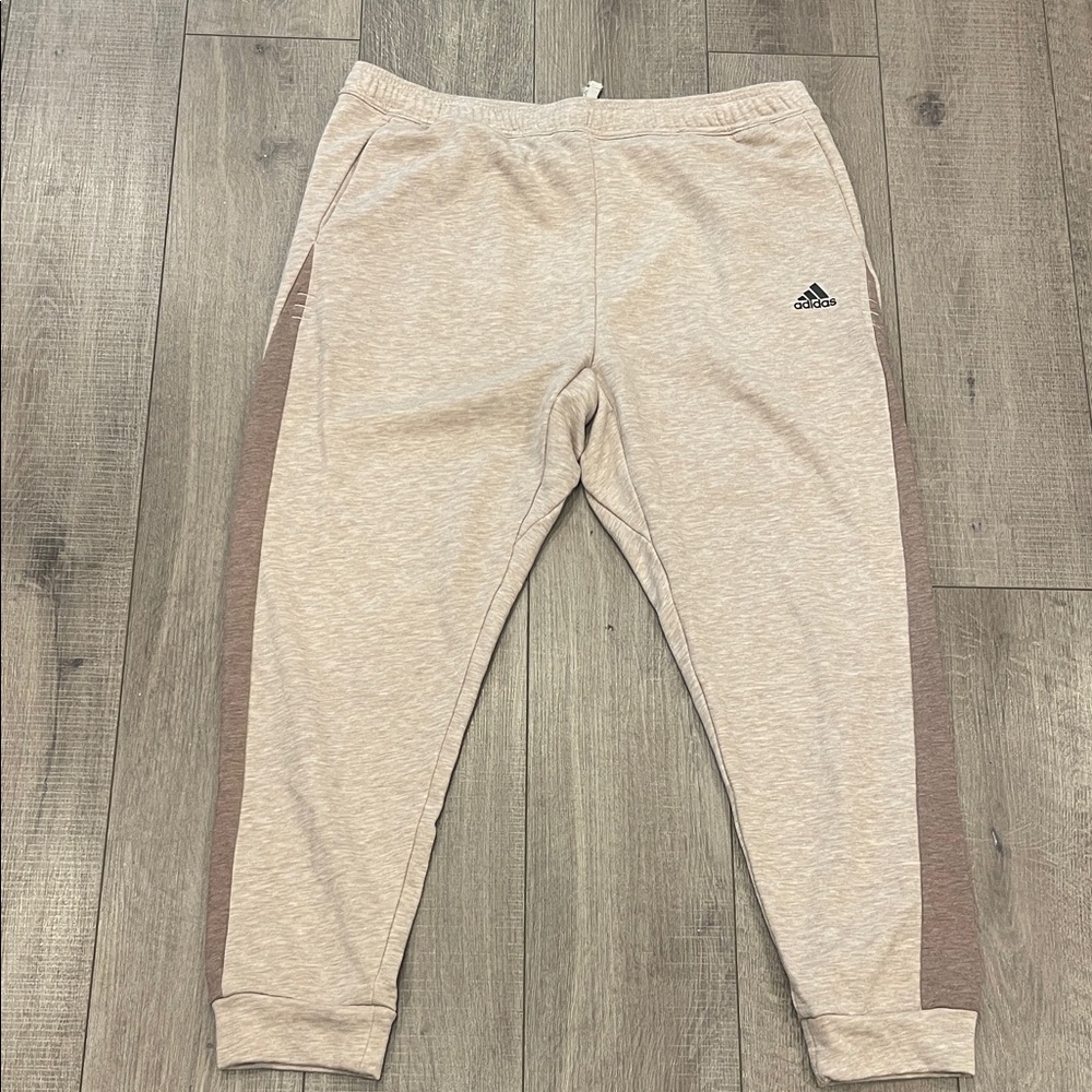 Adidas Cream Joggers with Taupe Side Panels Size 2XL